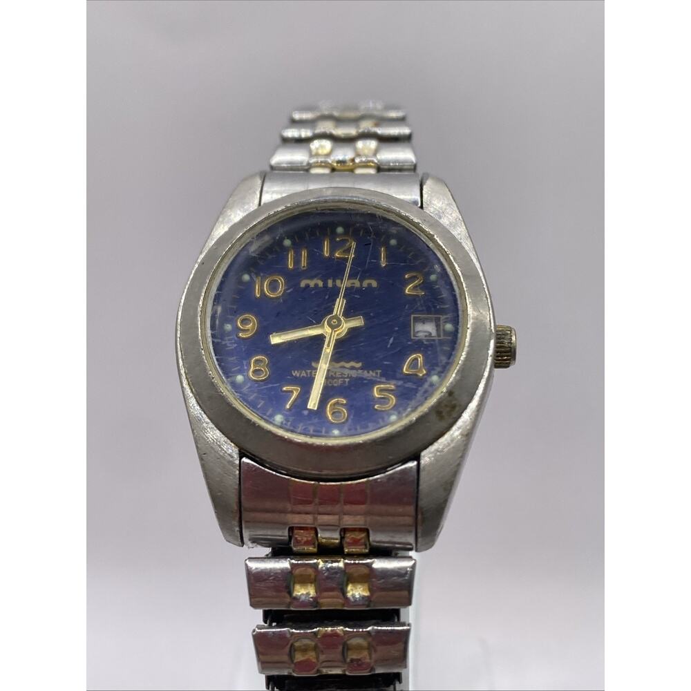 Milan Womens Blue Dial Silver Tone Stretch Band Quartz Watch New Battery